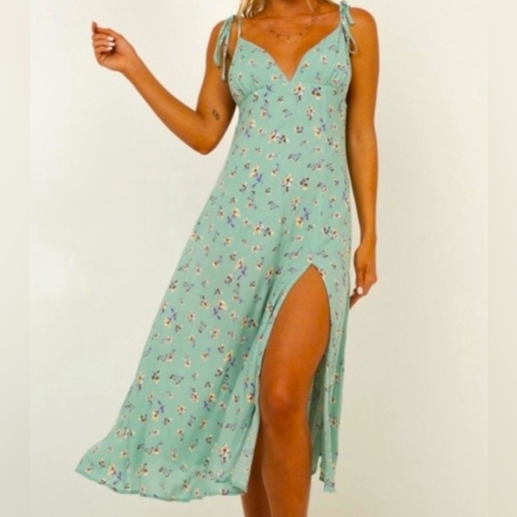 Showpo Green Floral Midi Dress - Picture 1 of 5